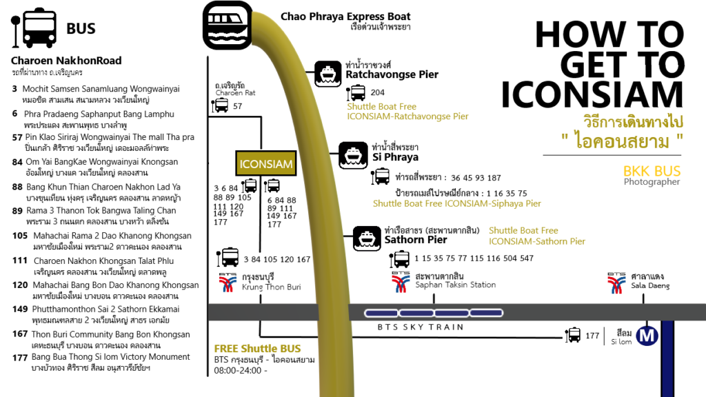 Traveling to ICONSIAM is convenient and fast! You can access ICONSIAM with a car, by the sky train, or by boat. It’ll be an easy journey for you regardless of where you are traveling from.