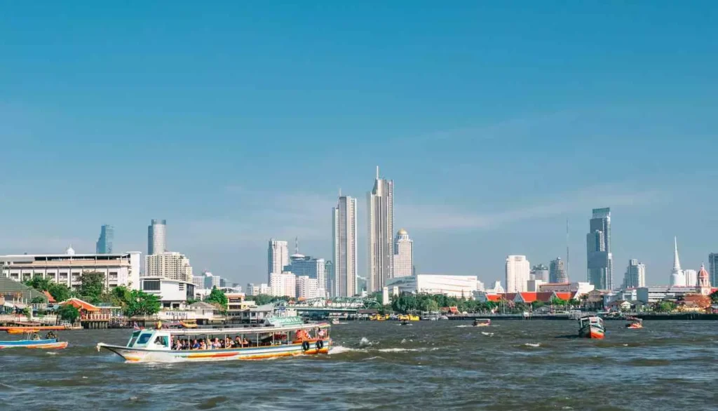 The Chao Phraya is the major river in Thailand, with its low alluvial plain forming the centre of the country. It flows through Bangkok and then into the Gulf of Thailand.